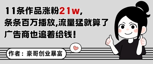 11条作品涨粉21W，条条百W播放，流量猛就算了，广告商也追着给钱-学链网创