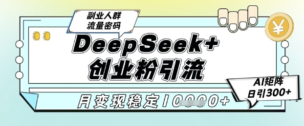 DeepSeek+创业粉精准引流，全新分享课4.0玩法，AI矩阵日引300+，多种变现方式，稳定月入1W-学链网创