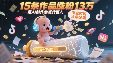 用AI制作幼崽代言人，宝宝的控诉火爆全网，15条作品涨粉13W，单号月入5位数实操教程-学链网创