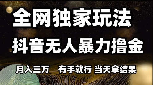全网独家玩法抖音无人暴力撸金，月入3W，有手就行，当天拿结果【揭秘】-学链网创