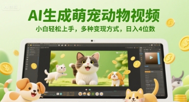 AI生成萌宠动物视频，小白轻松上手，多种变现方式，日入4位数-学链网创