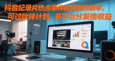 抖音纪录片热点事件视频制作教学，可过伙伴计划，多平台分发撸收益-学链网创