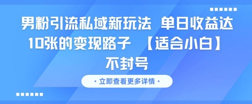 男粉引流私域新玩法，单日收益达10张的变现路子 【适合小白】不封号-学链网创