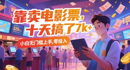 靠卖电影票，十天搞了7k+，小白无门槛上手，零投入【揭秘】-学链网创