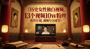 历史女性独白视频，13个视频10w粉丝，伙伴计划，视频号分成等-学链网创