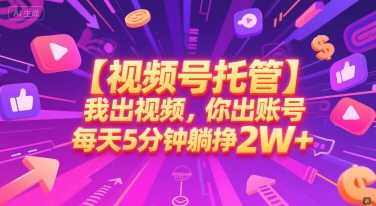 【视频号托管 】我出视频，你出账号，每天5分钟发布，最高躺挣2W+【揭秘】-学链网创