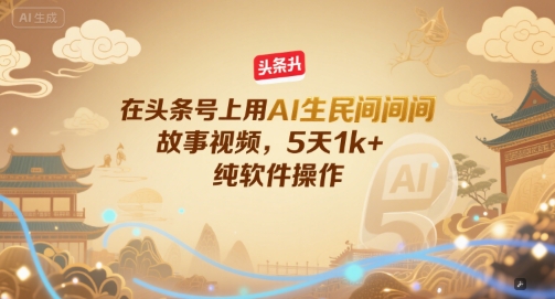 在头条号上用AI生民间故事视频，5天1k+，纯软件操作-学链网创