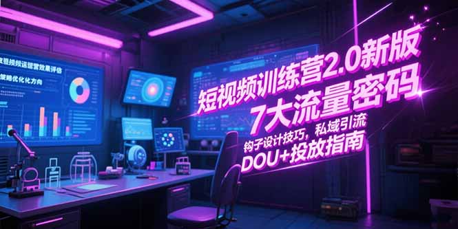 短视频训练营2.0新版，7大流量密码/钩子设计技巧/私域引流/DOU+投放指南-学链网创