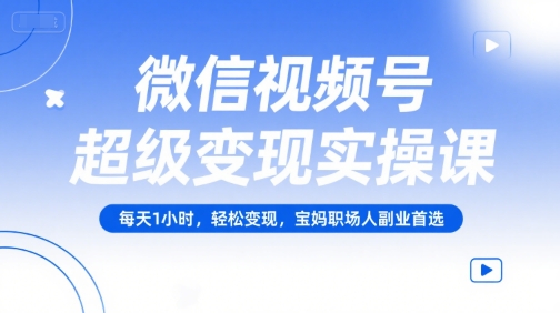 微信视频号超级变现实操课，每天1小时，轻松变现，宝妈职场人副业首选-学链网创