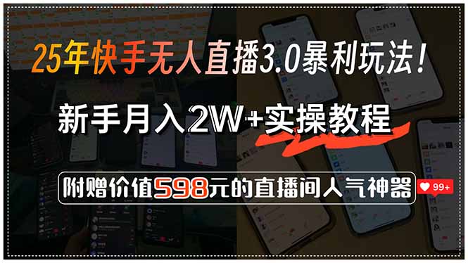 25年快手无人直播3.0暴利玩法！，新手月入2W+实操教程，附赠价值598元…-学链网创
