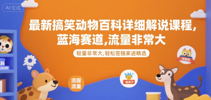 最新搞笑动物百科详细解说课程，蓝海赛道，流量非常大，轻松签独家进精选-学链网创