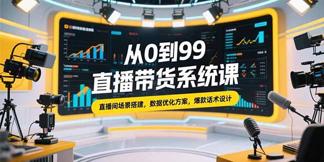 从0到99直播带货系统课，直播间场景搭建，数据优化方案，爆款话术设计-学链网创