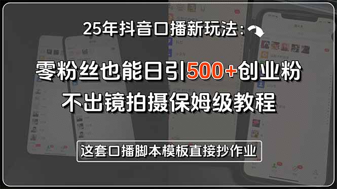 25年抖音口播新玩法：零粉丝也能日引500+创业粉，不出镜拍摄保姆级教程…-学链网创
