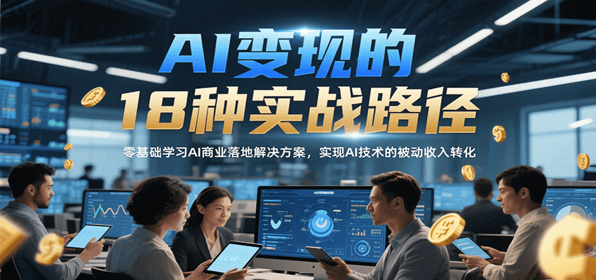 AI变现的18种实战路径，零基础学习AI商业落地解决方案，实现AI技术的被动收入转化-学链网创
