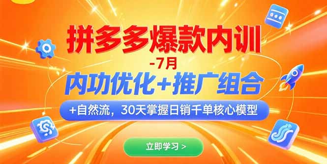 拼多多爆款内训-7月 内功优化+推广组合+自然流 30天掌握日销千单核心模型-学链网创