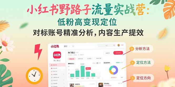 小红书野路子流量实战营：低粉高变现定位 对标账号精准分析 内容生产提效-学链网创