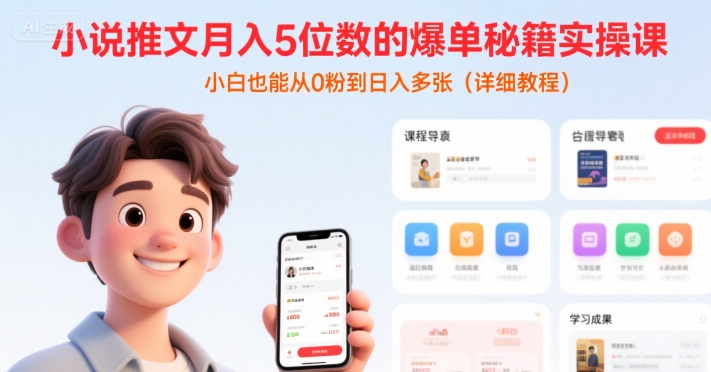 小说推文月入5位数的爆单秘籍实操课，，小白也能从0粉到日入多张(详细教程)-学链网创