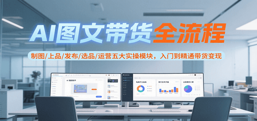 AI图文带货全流程，制图/上品/发布/选品/运营五大实操模块，入门到精通带货变现-学链网创