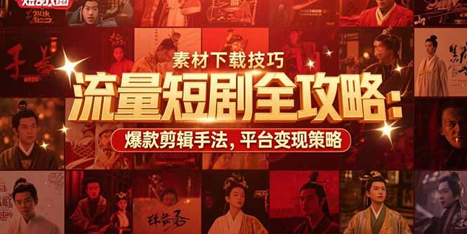流量短剧全攻略：素材下载技巧，爆款剪辑手法，平台变现策略-学链网创