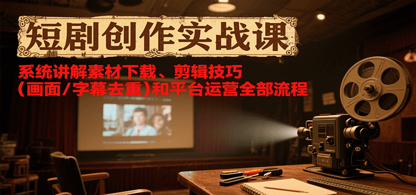短剧创作实战课，系统讲解素材下载、剪辑技巧(画面/字幕去重)和平台运营全部流程-学链网创