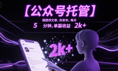 【公众号托管 】我提供文章，你发布，每天5分钟，单篇收益2k+【揭秘】-学链网创