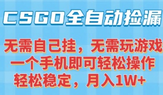 CSGO自动捡漏项目，最新独家玩法，一个手机可操作，新手小白轻松月入1W+，操作简单易上手【揭秘】-学链网创