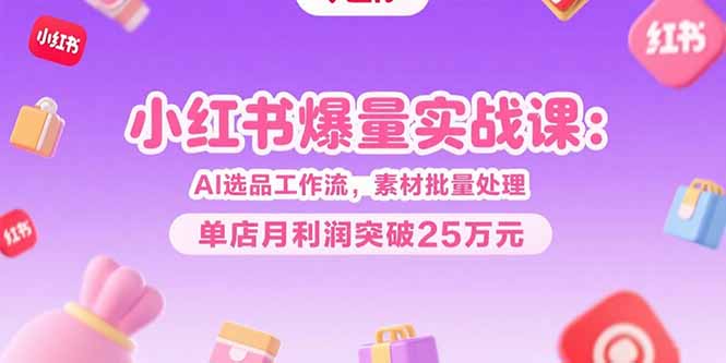 小红书爆量实战课：AI选品工作流，素材批量处理，单店月利润突破25万元-学链网创