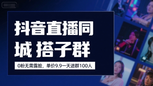 抖音直播同城搭子群，0粉无需露脸，单价19.9，一天进群100人-学链网创