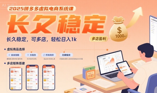 2025拼多多虚拟电商系统课，长久稳定，可多店，轻松日入1k-学链网创