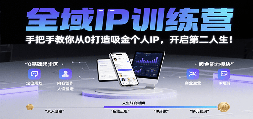 全域IP训练营，手把手教你从0打造吸金个人IP，开启第二人生！-学链网创