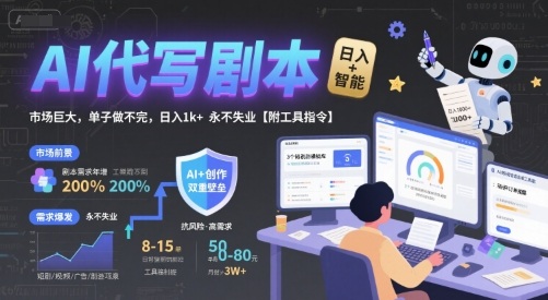 AI代写剧本，市场巨大，单子做不完，日入1k+ 永不失业【附工具指令】-学链网创