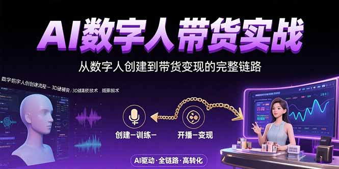 AI数字人+带货实战：从数字人创建到带货变现的完整链路-学链网创