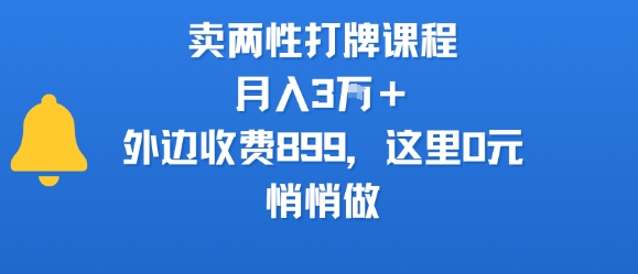 卖两性打牌课程，月入3W+外边收费899的课程，这里0元，悄悄做-学链网创
