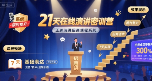 21天在线演讲密训营，王牌演讲招商课程系统-学链网创