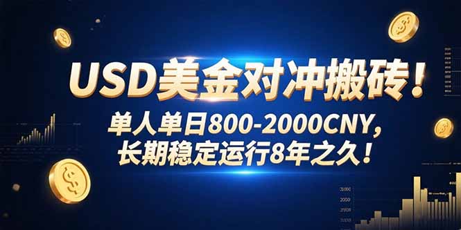 USD美金对冲搬砖!单人单日800-2000CNY，长期稳定运行8年之久!-学链网创
