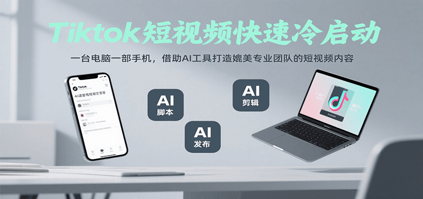 Tiktok短视频快速冷启动，一台电脑一部手机，借助AI工具打造媲美专业团队的短视频内容-学链网创