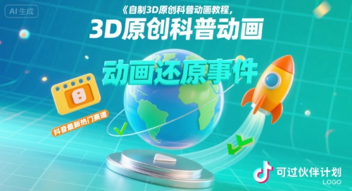 自制3D原创科普动画教程，动画还原事件，抖音最新热门赛道，可过伙伴计划-学链网创