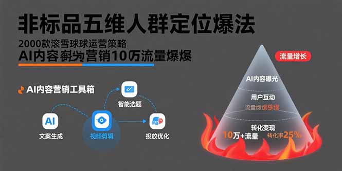 非标品五维人群定位法，2000款滚雪球运营策略，AI内容营销10万流量引爆-学链网创