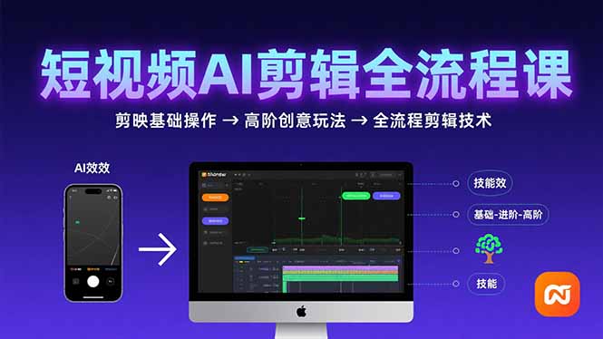 短视频AI剪辑技能，从剪映基础操作到高阶创意玩法，全流程剪辑技术-学链网创