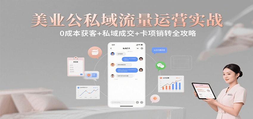 美业公私域流量运营实战：0成本获客+私域成交+卡项销转全攻略-学链网创