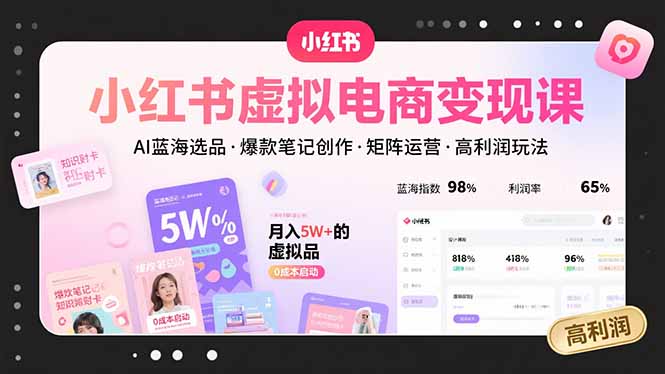 小红书虚拟电商变现课，AI蓝海选品，爆款笔记创作，矩阵运营，高利润玩法-学链网创