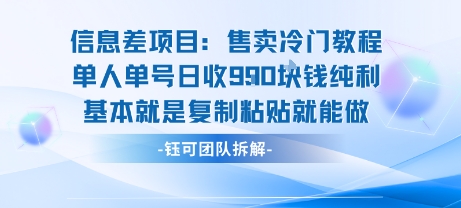 信息差项目：售卖冷门教程单人单号日收9张纯利基本就是复制粘贴就能做-学链网创