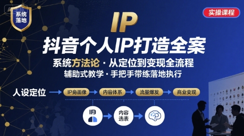 抖音个人IP系统落地实操大课，实操课程，辅助落地-学链网创