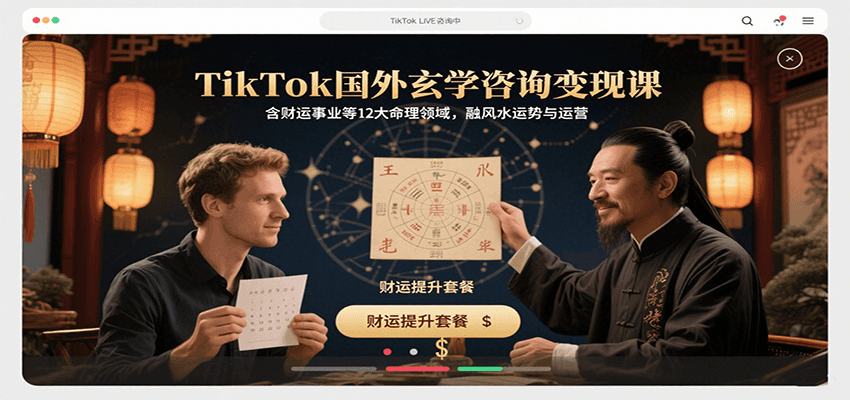 TikTok国外玄学咨询变现课，含财运事业等12大命理领域，融风水运势与运营-学链网创