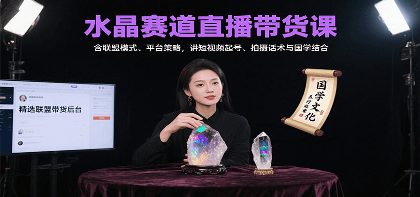 水晶赛道直播带货课：含联盟模式、平台策略，讲短视频起号、拍摄话术与国学结合-学链网创