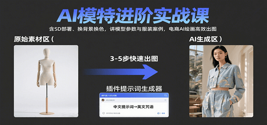 AI模特进阶实战课：含SD部署、换背景换色，讲模型参数与服装案例，电商AI绘画高效出图-学链网创