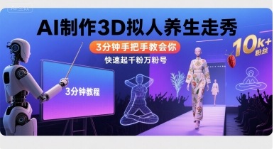 Ai制作3D拟人养生走秀，3分钟手把手教会你，快速起千粉万粉号-学链网创