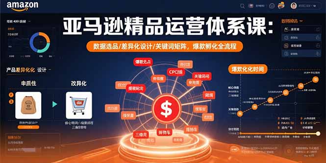 亚马逊精品运营体系课：数据选品/差异化设计/关键词矩阵，爆款孵化全流程-学链网创