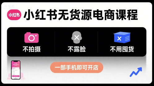 小红书无货源电商课程，不拍摄不露脸不用囤货，一部手机即可开店-学链网创
