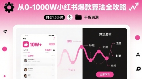 从0-1000W小红书爆款算法全攻略，时长1.5小时，干货满满-学链网创